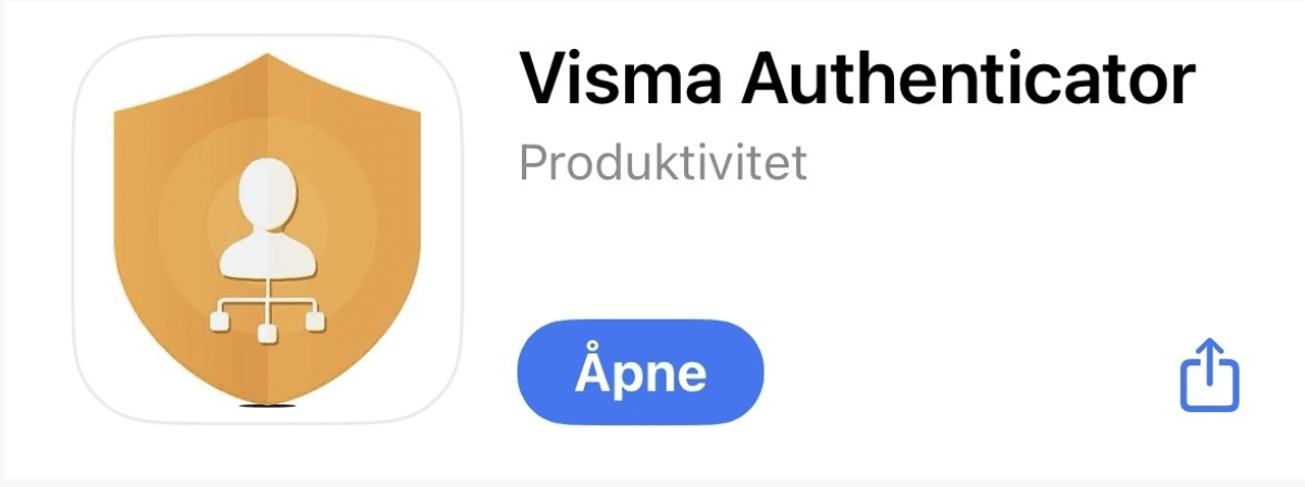 Appen “Visma Authenticator” i Google Play. Der er en knapp for å åpne appen.